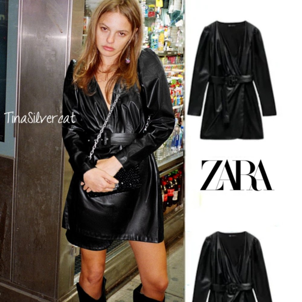 Zara Belted Faux Leather Short Mini Dress XS NWT - Picture 1 of 9